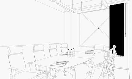 interior contour visualization, 3D illustration, sketch, outlineの写真素材