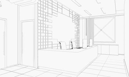 interior contour visualization, 3D illustration, sketch, outlineの写真素材