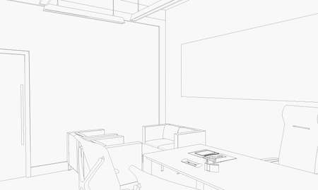 interior contour visualization, 3D illustration, sketch, outlineの写真素材