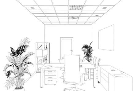 interior contour visualization, 3D illustration, sketch, outlineの写真素材