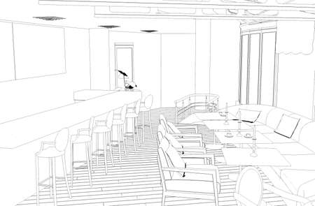 restaurant sketch 3D illustrationの写真素材