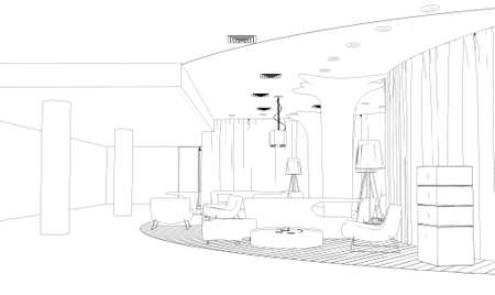restaurant, 3D illustration, sketch, outlineの写真素材