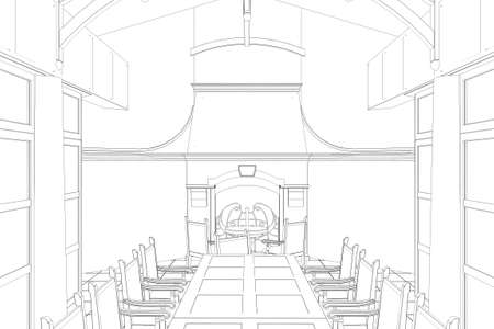 restaurant, 3D illustration, sketch, outlineの写真素材
