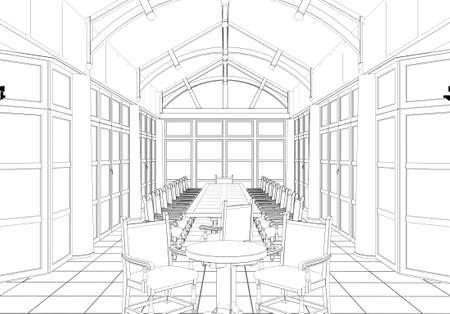 restaurant, 3D illustration, sketch, outlineの写真素材