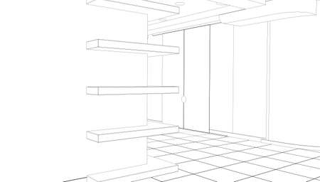 empty pavilion, contour visualization, 3D illustration, sketch, outlineの写真素材