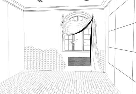 contour visualization of a large empty interior, sketch, outlineの写真素材