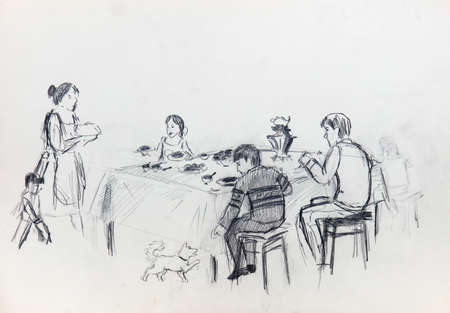 pencil drawing illustration, portrait, sketchの写真素材