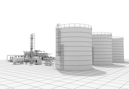 chemical production, waste processing plant, exterior visualization, 3D illustrationの写真素材