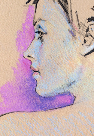 female portrait, pencil drawing illustration, sketchの写真素材