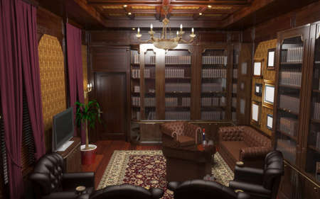 cigar room, smoking lounge, interior visualization, 3D illustrationの写真素材
