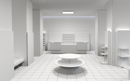commercial premises, shop, interior visualization, 3D illustrationの写真素材