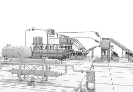 chemical production, waste processing plant, exterior visualization, 3D illustrationの写真素材