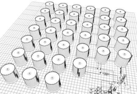 oil refinery, chemical production, contour visualization, 3D illustration, sketch, outlineの写真素材