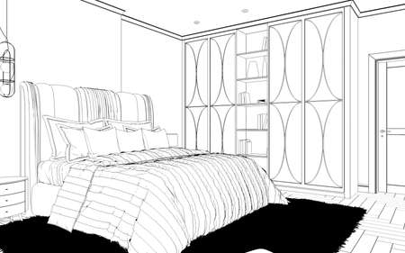 interior contour visualization, 3D illustration, sketch, outlineの写真素材