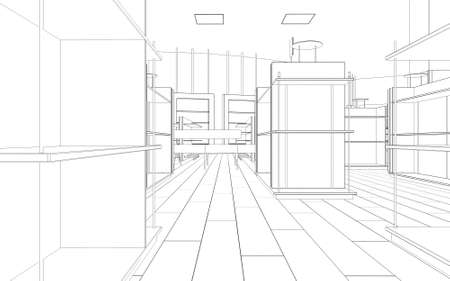 shopping mall, contour visualization, 3D illustration, sketch, outlineの写真素材