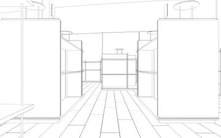shopping mall, contour visualization, 3D illustration, sketch, outlineの写真素材