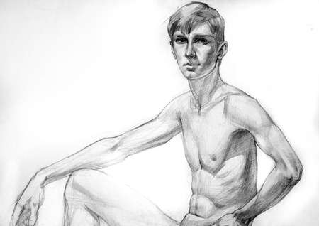 human's figure, pencil drawing illustration, sketchの写真素材