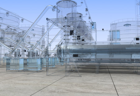 oil refinery, glass factory, exterior visualization, 3D illustrationの写真素材