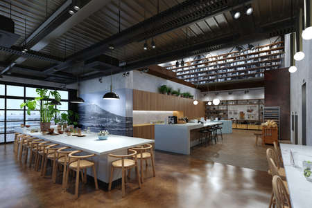 restaurant, interior visualization, 3D illustrationの写真素材
