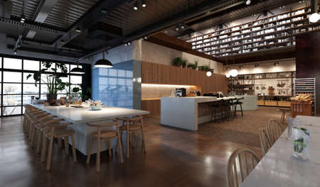restaurant, interior visualization, 3D illustration, cg renderの写真素材