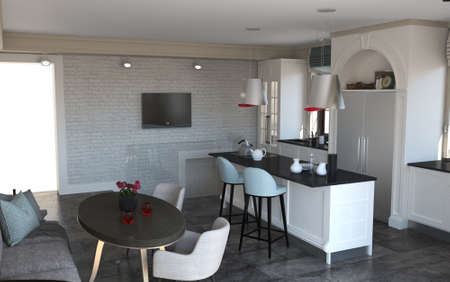 residential interior visualization, 3D illustration, cg renderの写真素材