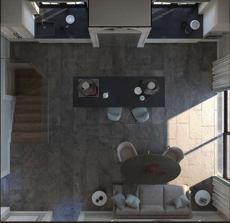 residential interior visualization, 3D illustration, cg renderの写真素材