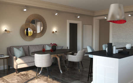 residential interior visualization, 3D illustration, cg renderの写真素材
