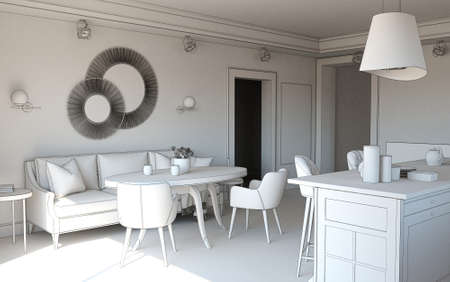 residential interior visualization, 3D illustration, cg renderの写真素材