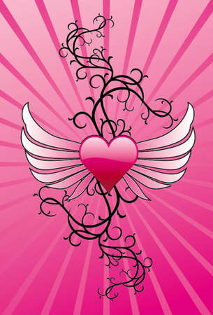 Punk looking heart with wings in hot pink background.のイラスト素材
