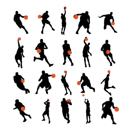 Basketball players 20 poses silhouettesのイラスト素材