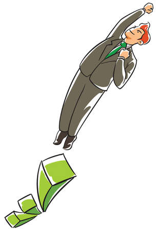 Confidence executive flying from a raising bar chartのイラスト素材