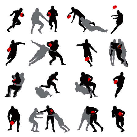 Rugby action group poses silhouette 02のイラスト素材