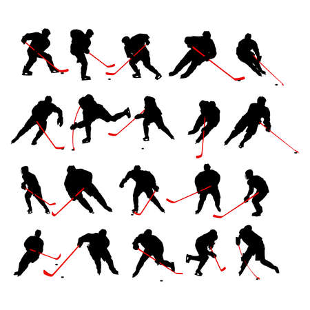 20 detail ice hockey poses in silhouetteのイラスト素材