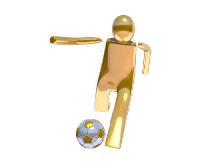 Golden stickman soccer player shooting angle 02の写真素材