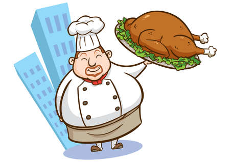 illustration of a chef holding delicious dishのイラスト素材