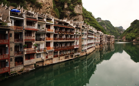 Old buildings in Zhenyuanのeditorial素材