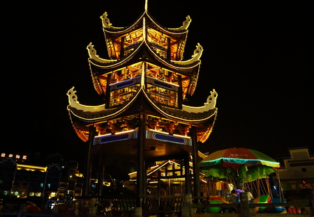 Night view of Zhenyuan Ancient Townのeditorial素材