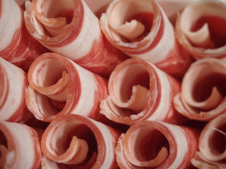 Close up to stack of mutton slicesの写真素材