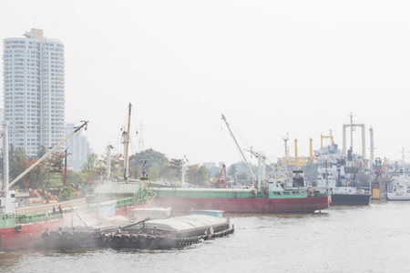 Bangkok, Thailand - FEB 12 : Vessels in the river in Bangkok on february 12, 2015 in Bangkok,...