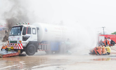 Kalasin Thailand  MAR 9 : Fire officials are fire drill on march 9 2015 in Kalasin Thailand.のeditorial素材