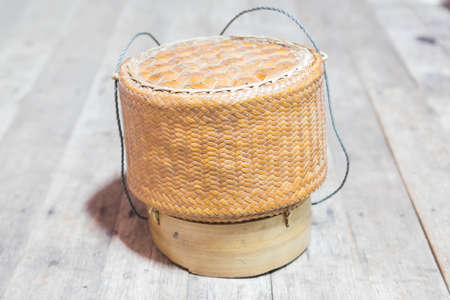 Kratib rice placed on the old wooden floor.の写真素材