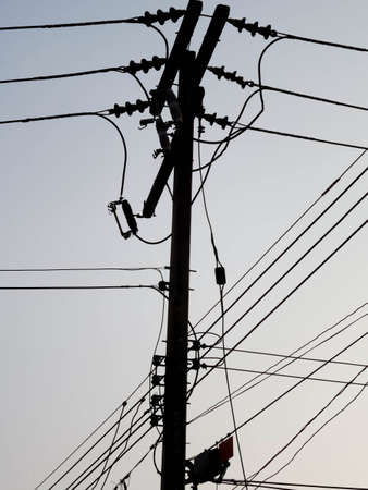 Silhouette of electricity wire cable.の写真素材