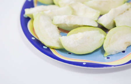Guava was sliced on a dish.の写真素材