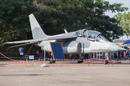 Military aircraft landing on the concrete floor.のeditorial素材