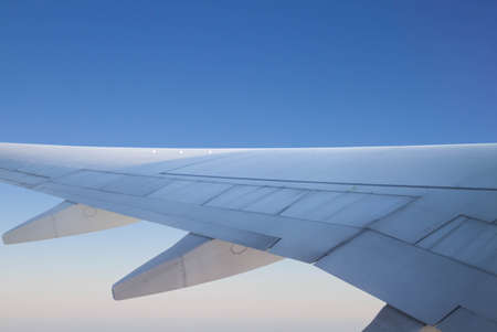 Aircraft wing on the sky.の写真素材