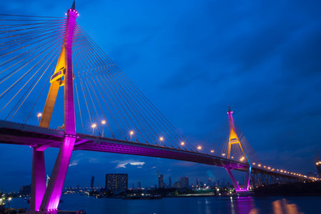 Bhumibol Bridge in Samut Prakarn Province.のeditorial素材