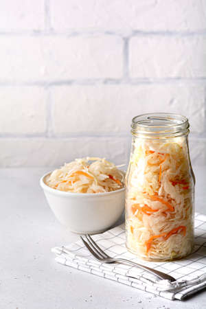 Sauerkraut on a bright tableの写真素材
