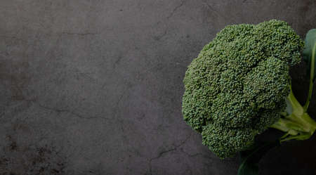 broccoli on black background, top view, copy spaceの写真素材