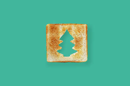creative christmas background, toast with christmas treeの写真素材
