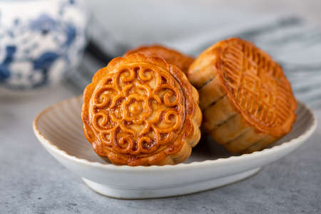 Moon cake, Chinese traditional pastry, selective focusの写真素材